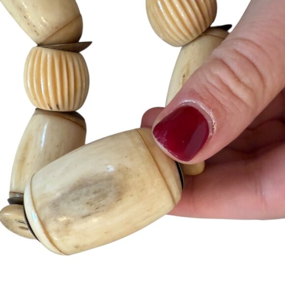 Vintage Cream Bone African statement Tribal Necklace Sterling Silver Chunky - Picture 4 of 9